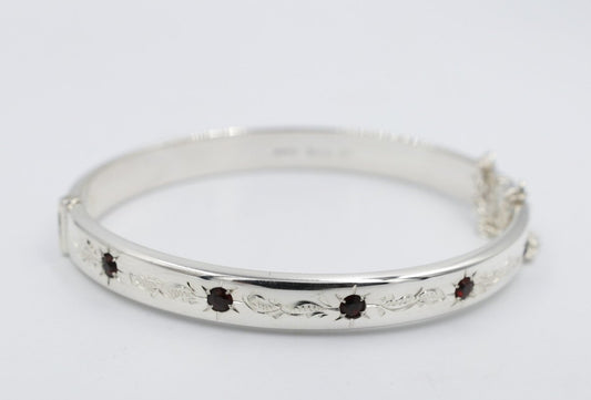 Sterling Silver Snap Bangle with Garnet