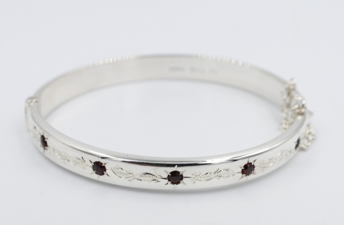Sterling Silver Snap Bangle with Garnet
