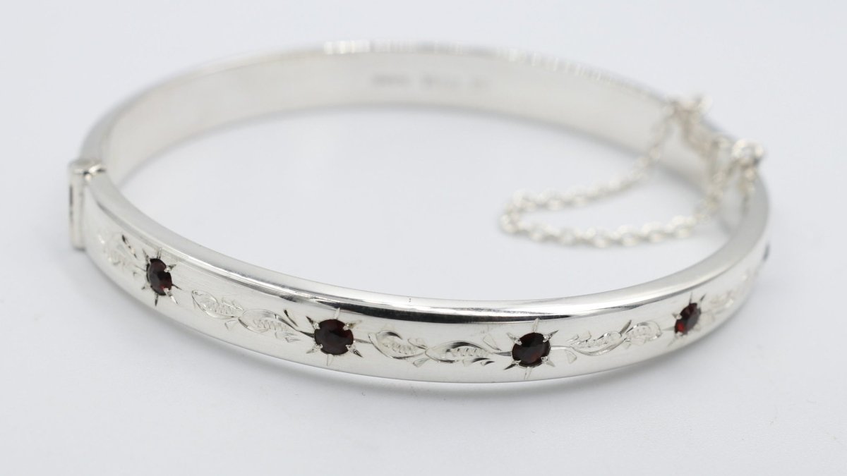 Sterling Silver Snap Bangle with Garnet