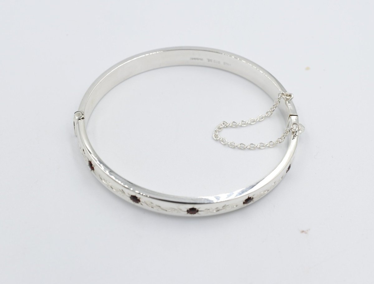 Sterling Silver Snap Bangle with Garnet