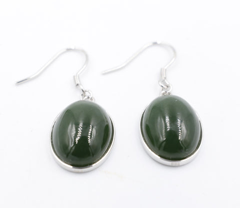 Stg Silver New Zealand Greenstone Drop Earrings