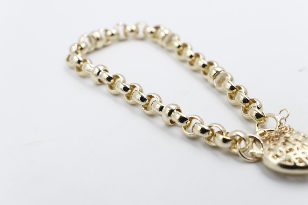 9ct Gold Handmade belcher Bracelet with Filigree Heart SYBA83