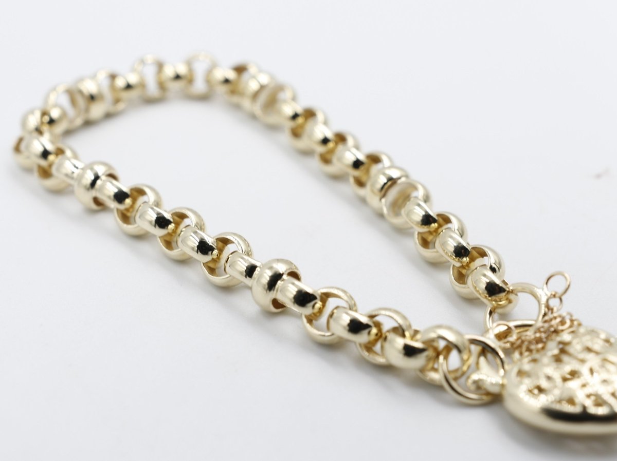 9ct Gold Handmade belcher Bracelet with Filigree Heart SYBA83