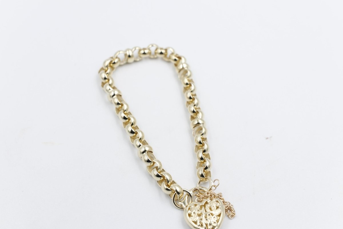 9ct Gold Handmade belcher Bracelet with Filigree Heart SYBA83