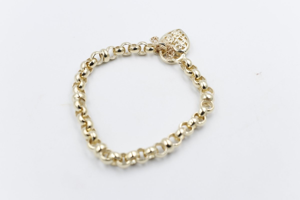 9ct Gold Handmade belcher Bracelet with Filigree Heart SYBA83