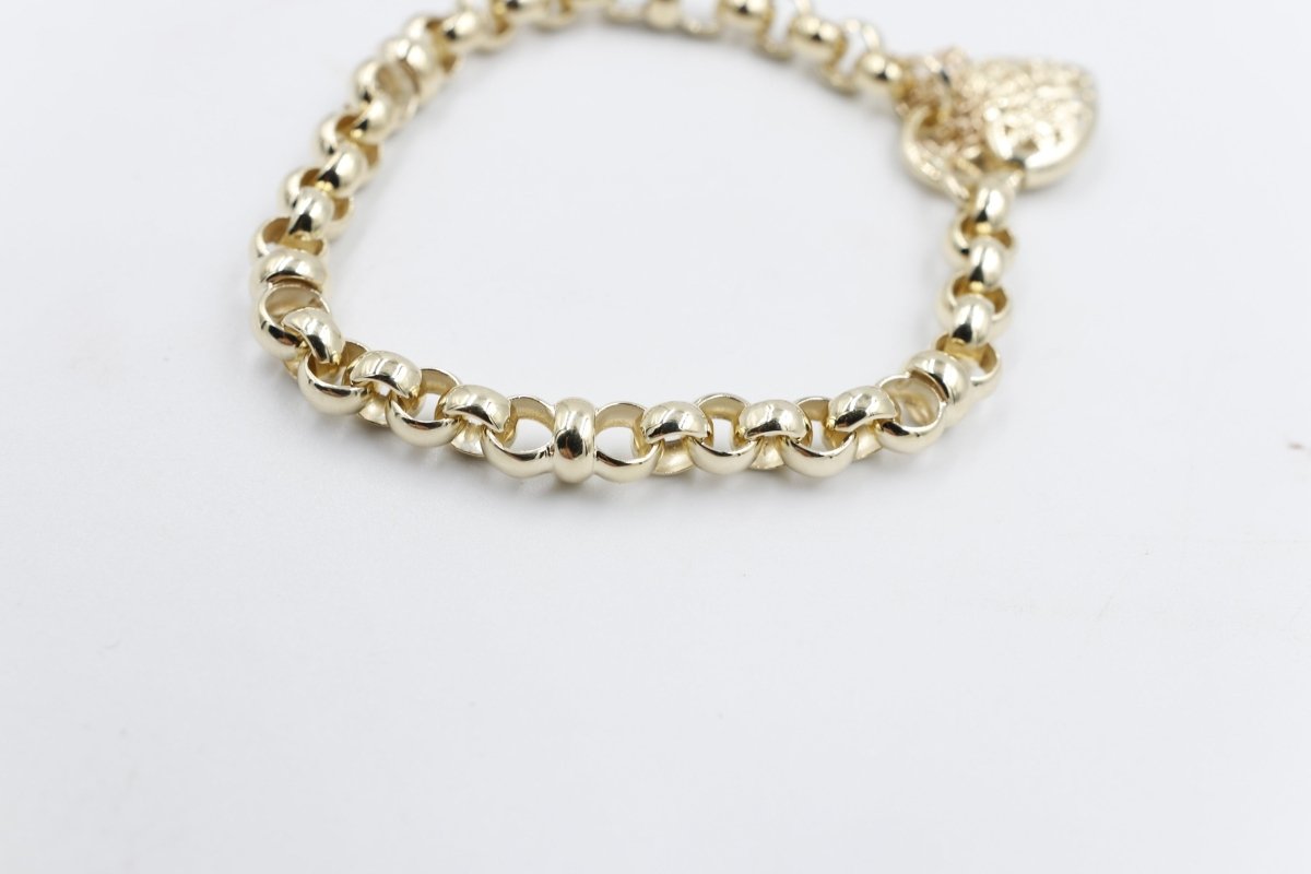 9ct Gold Handmade belcher Bracelet with Filigree Heart SYBA83
