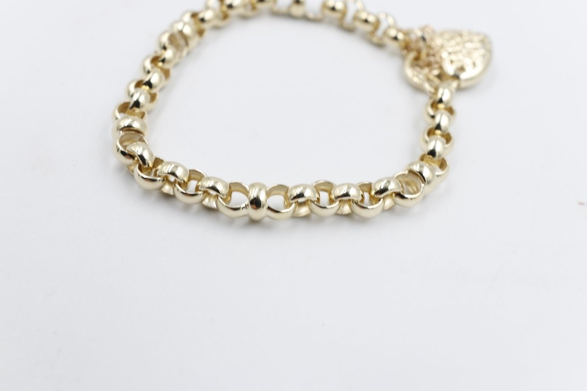 9ct Gold Handmade belcher Bracelet with Filigree Heart SYBA83