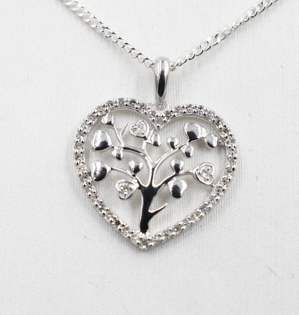 10K White Gold Tree of Life Diamond Pendent