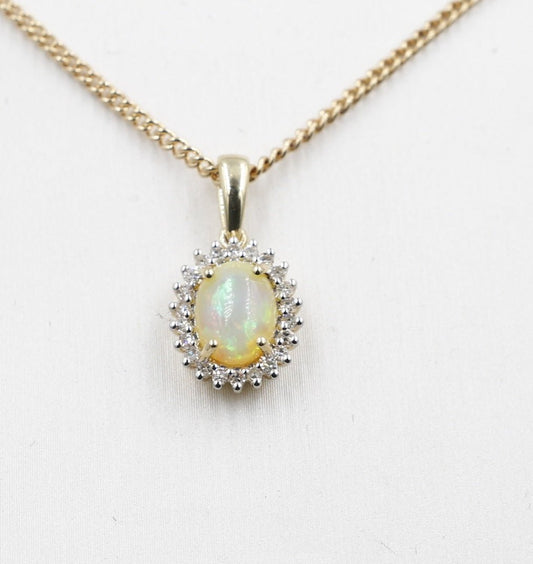 10K Gold Full Opal with Diamonds Pendent