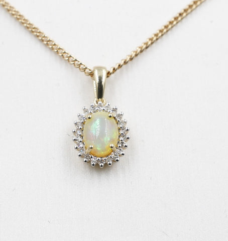 10K Gold Full Opal with Diamonds Pendent