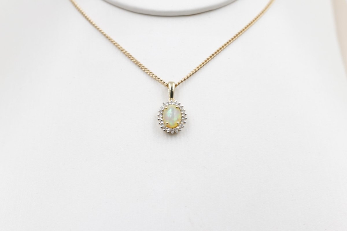 10K Gold Full Opal with Diamonds Pendent