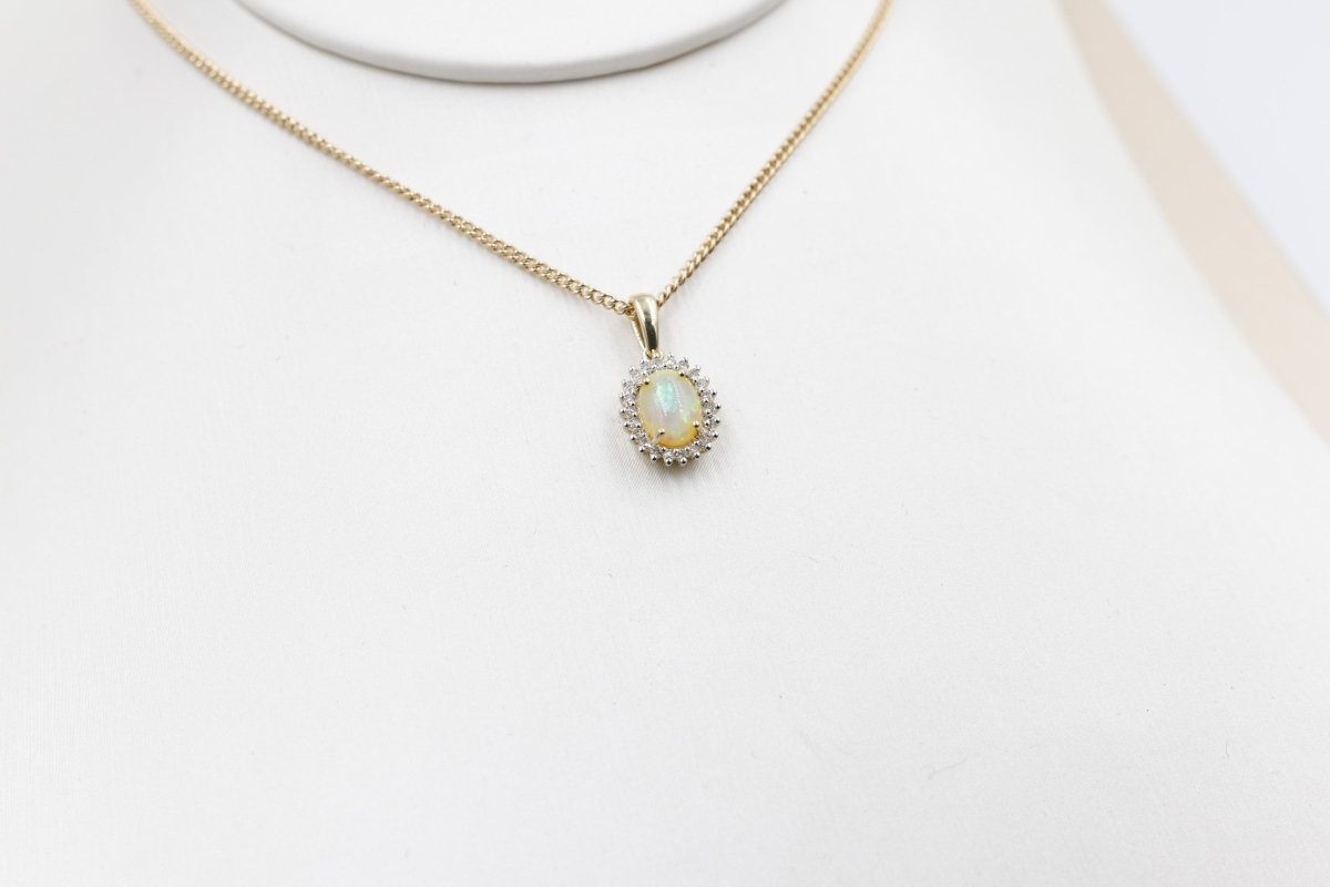 10K Gold Full Opal with Diamonds Pendent