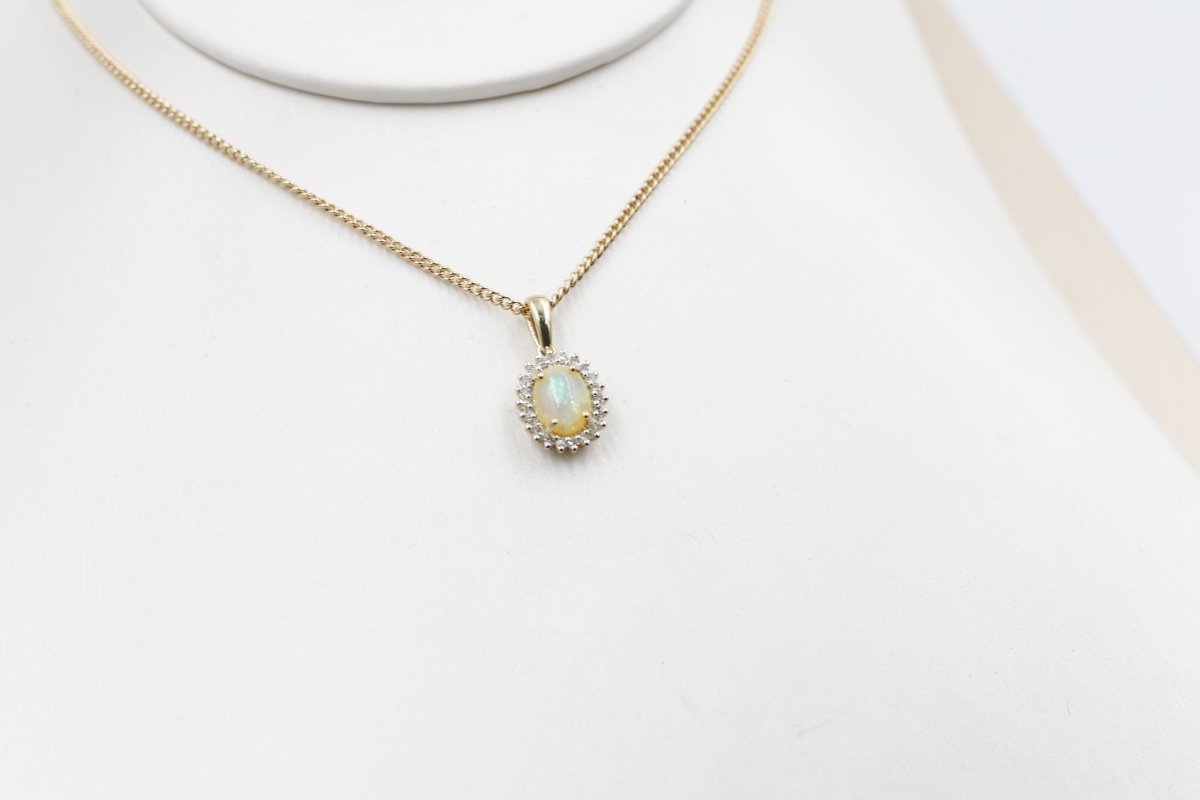 10K Gold Full Opal with Diamonds Pendent