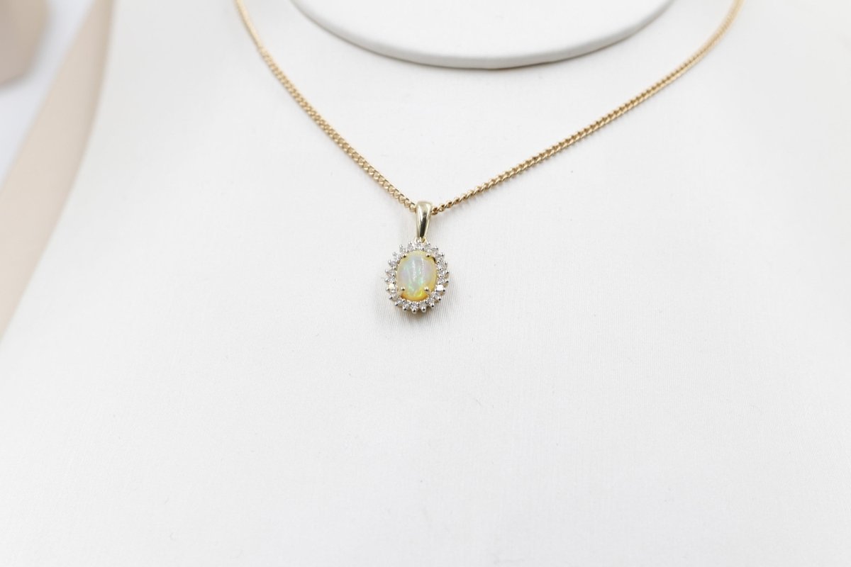 10K Gold Full Opal with Diamonds Pendent
