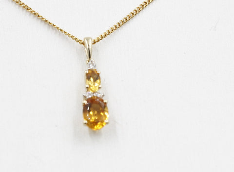 14K Gold Citrine Diamonds Pendent