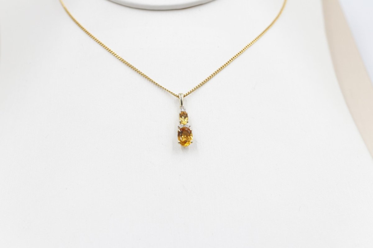 14K Gold Citrine Diamonds Pendent