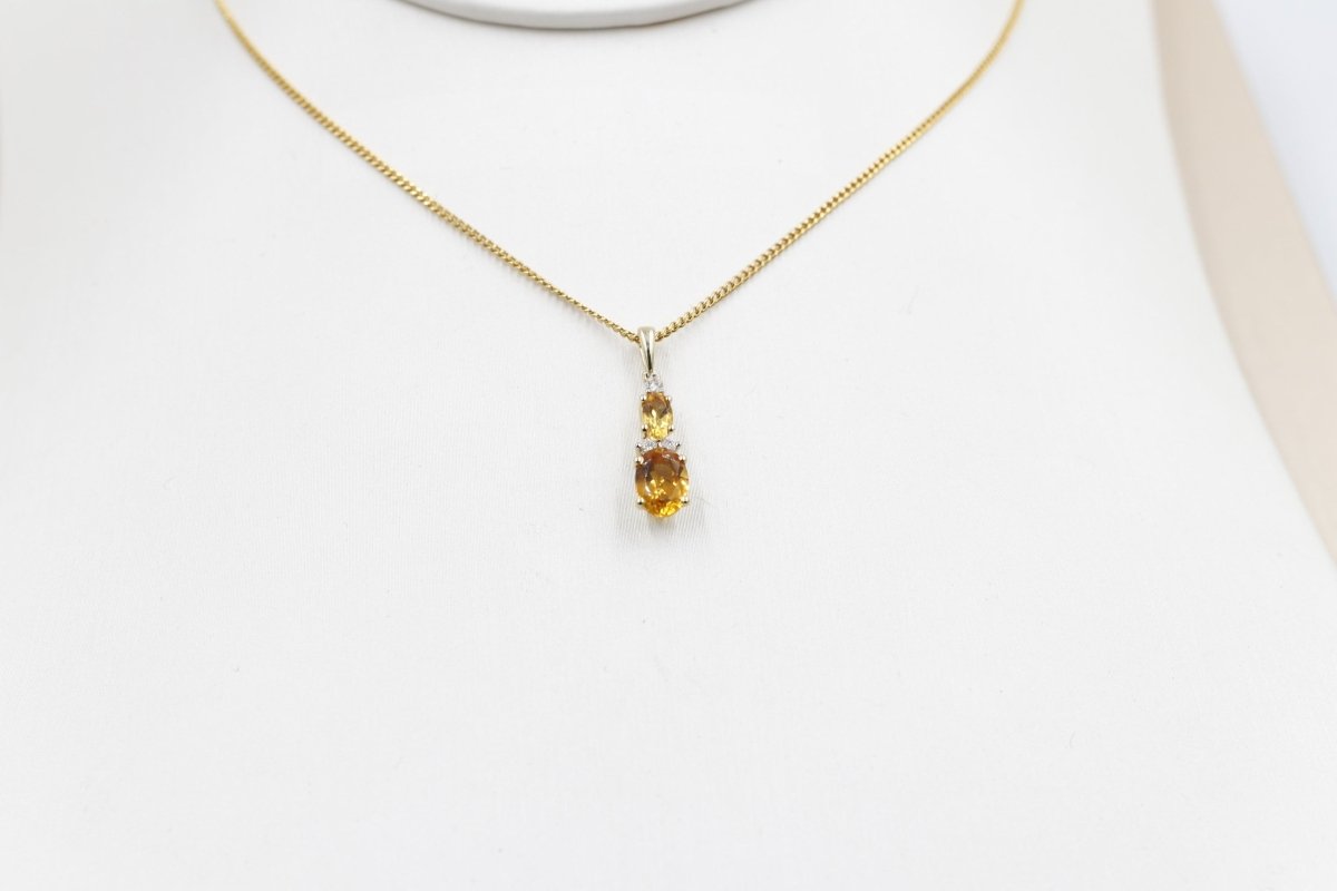 14K Gold Citrine Diamonds Pendent