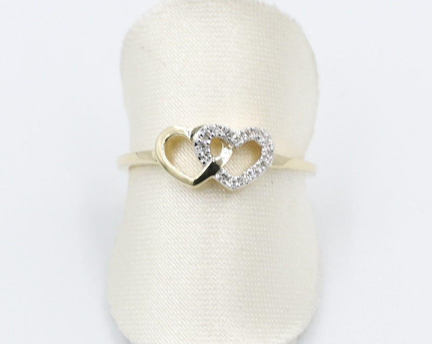 10K Gold Double Heart Diamond set ring