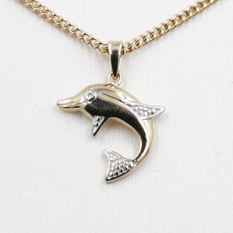 10K Gold Diamond Set Dolphin Pendent