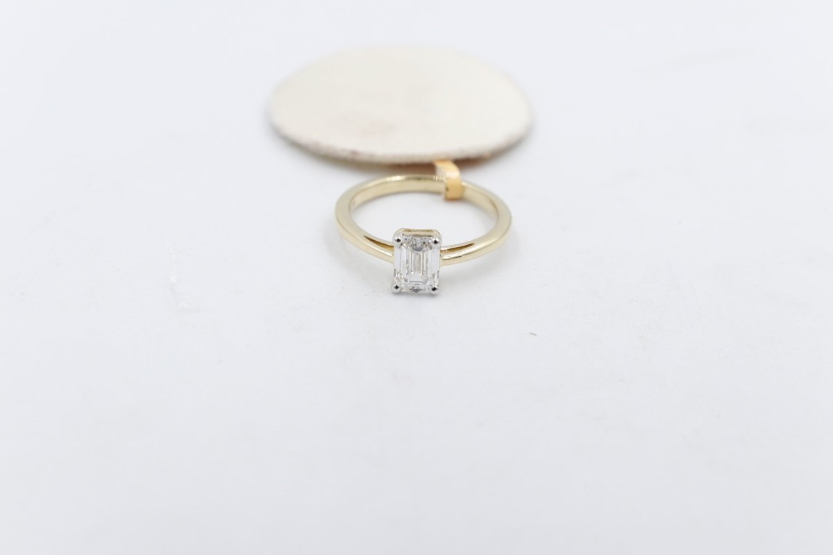 14ct Yellow Gold Certified 1ct Lab Grown Emerald Cut Diamond Ring