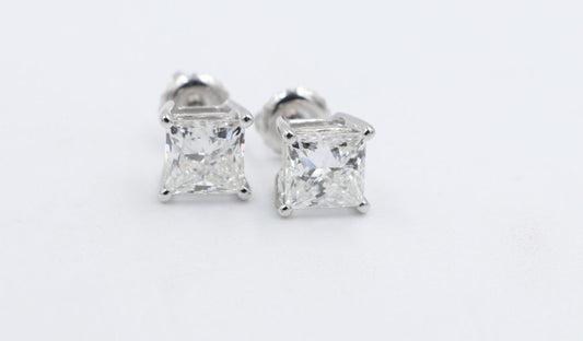 14kt Gold Lab Grown Princess cut Diamond Stud Earrings TDW 1ct