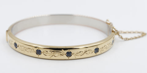 9ct Gold on Silver Bangle with sapphire
