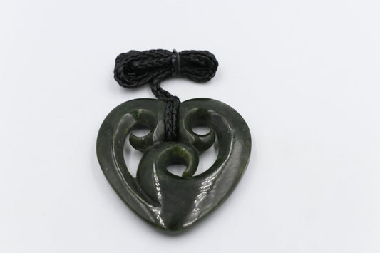 New zealand Greenstone Heart with Triple Koru