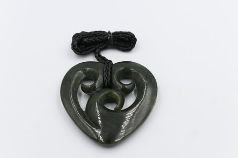 New zealand Greenstone Heart with Triple Koru