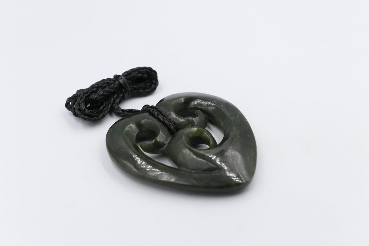 New zealand Greenstone Heart with Triple Koru