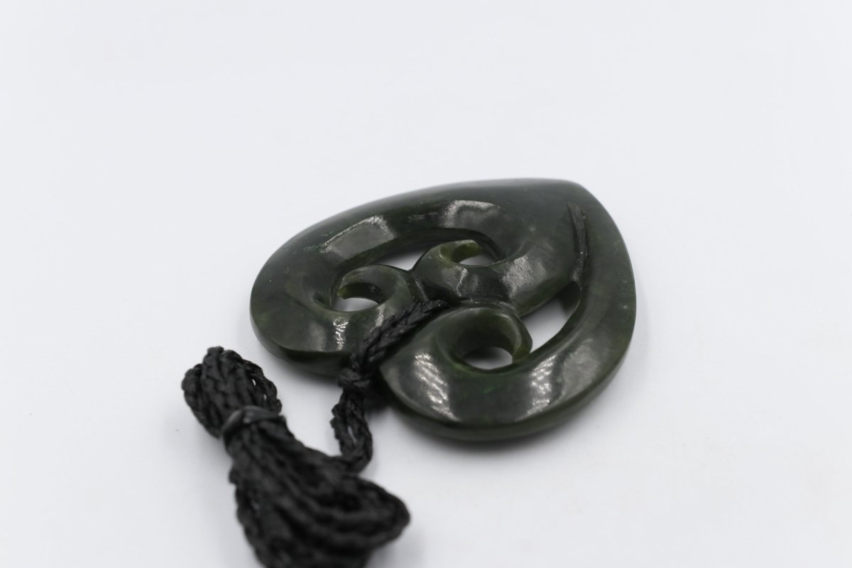 New zealand Greenstone Heart with Triple Koru