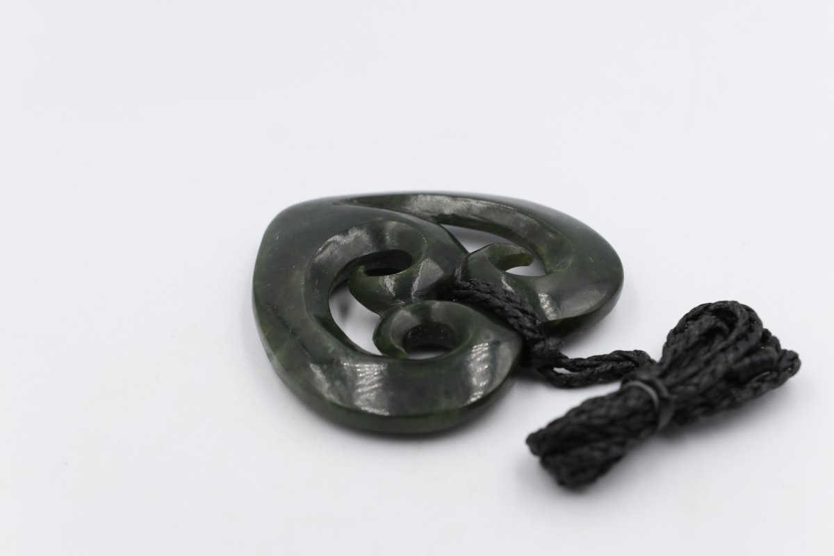 New zealand Greenstone Heart with Triple Koru