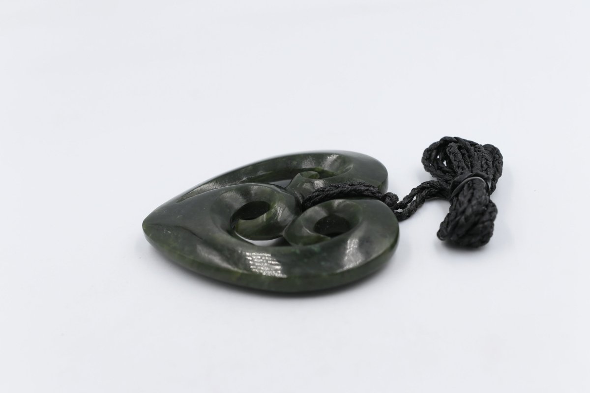New zealand Greenstone Heart with Triple Koru
