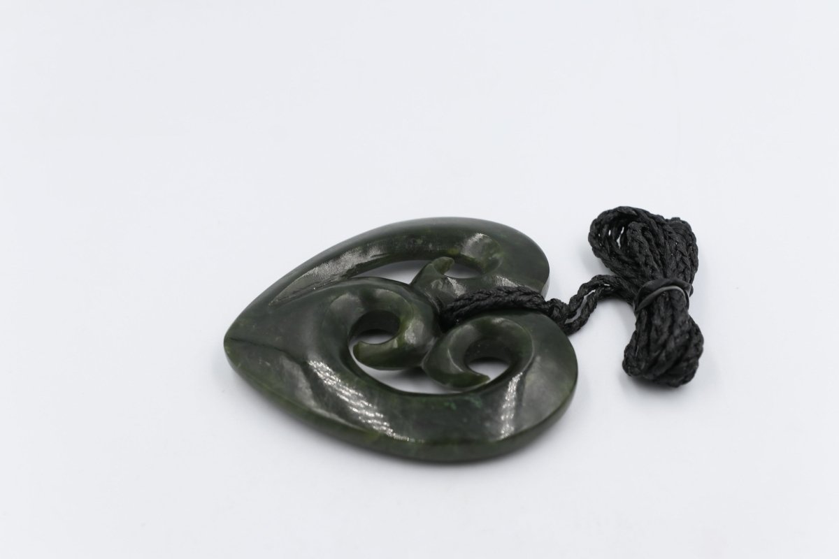 New zealand Greenstone Heart with Triple Koru