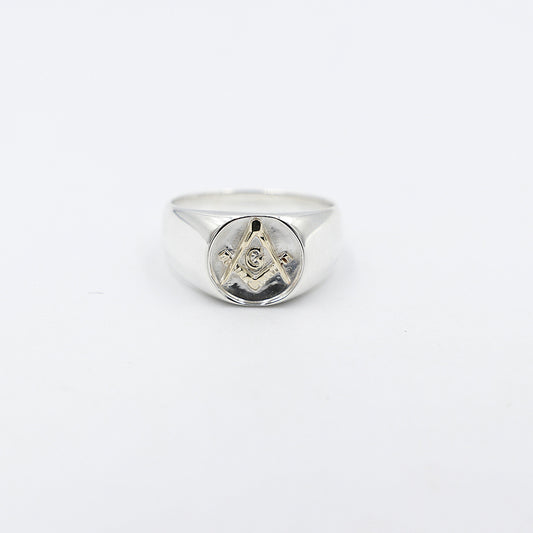 Stg Silver Mens Masonic Ring with 9ct Gold Logo SYR8322