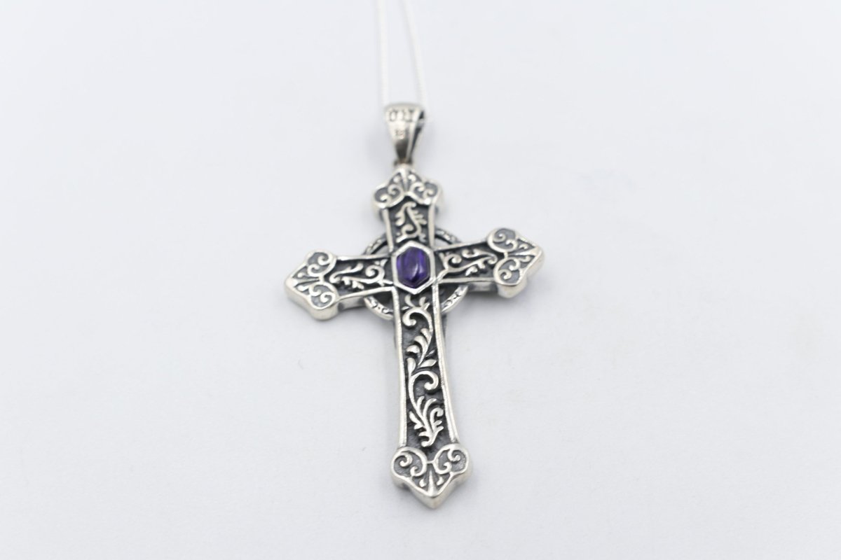 Stg Silver Heavy Cross with Amethyst