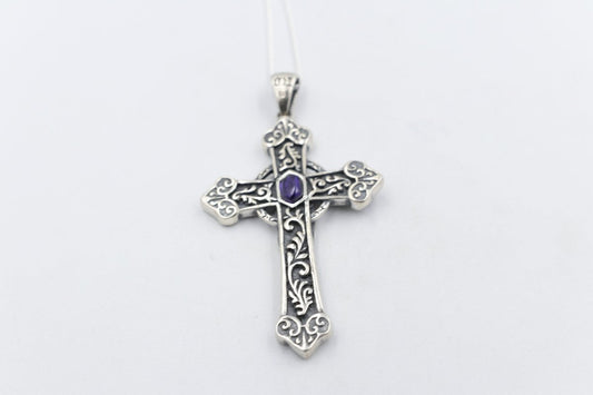 Stg Silver Heavy Cross with Amethyst