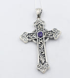 Stg Silver Heavy Cross with Amethyst