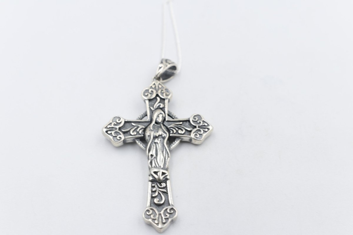 Stg Silver Heavy Cross with Amethyst