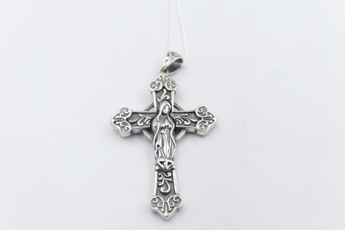 Stg Silver Heavy Cross with Amethyst