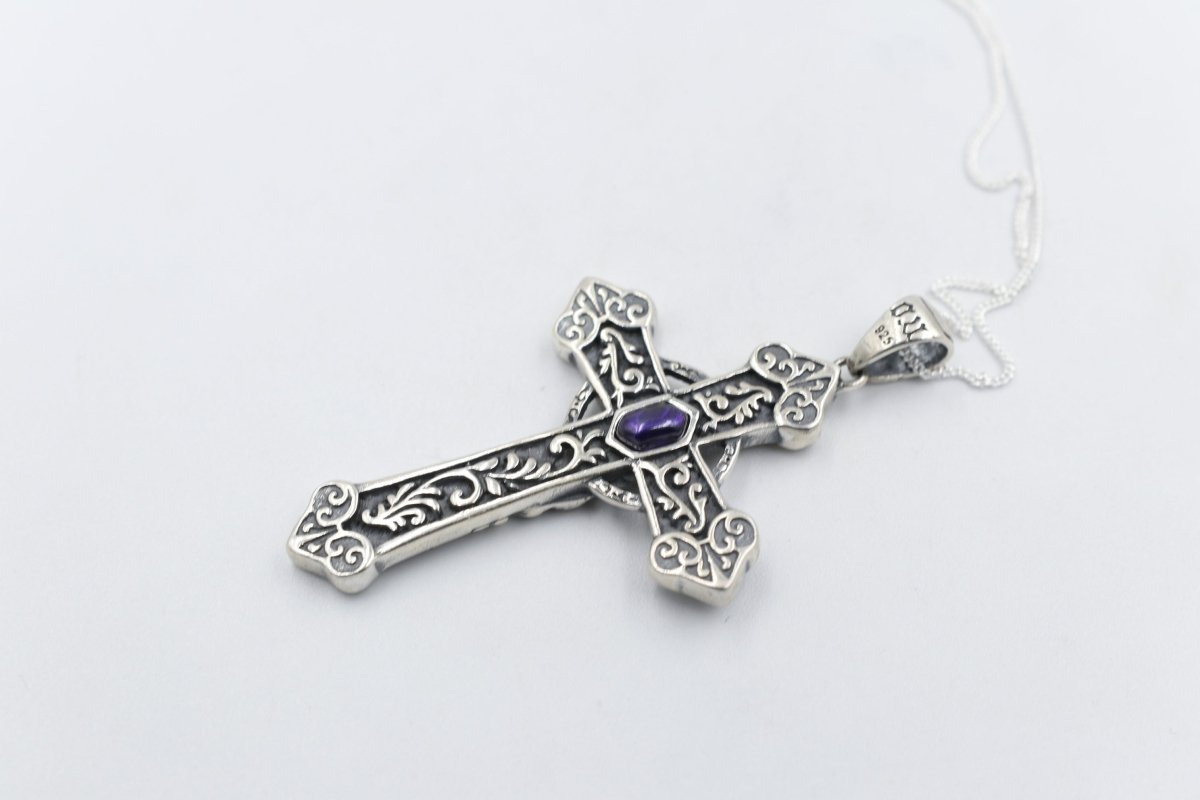 Stg Silver Heavy Cross with Amethyst