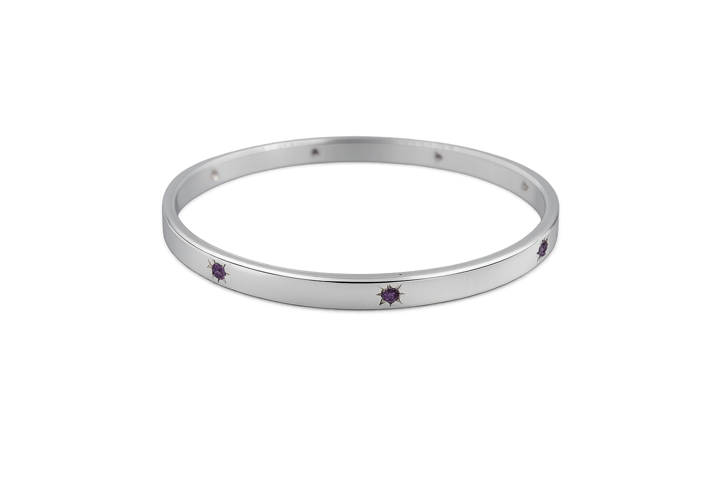 Stg Silver Solid Bangle with 9 Amethyst stones REP158