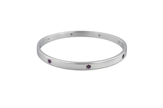 Stg Silver Solid Bangle with 9 Amethyst stones REP158
