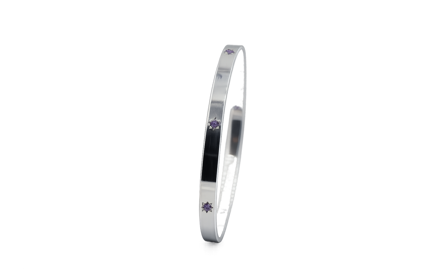 Stg Silver Solid Bangle with 9 Amethyst stones REP158
