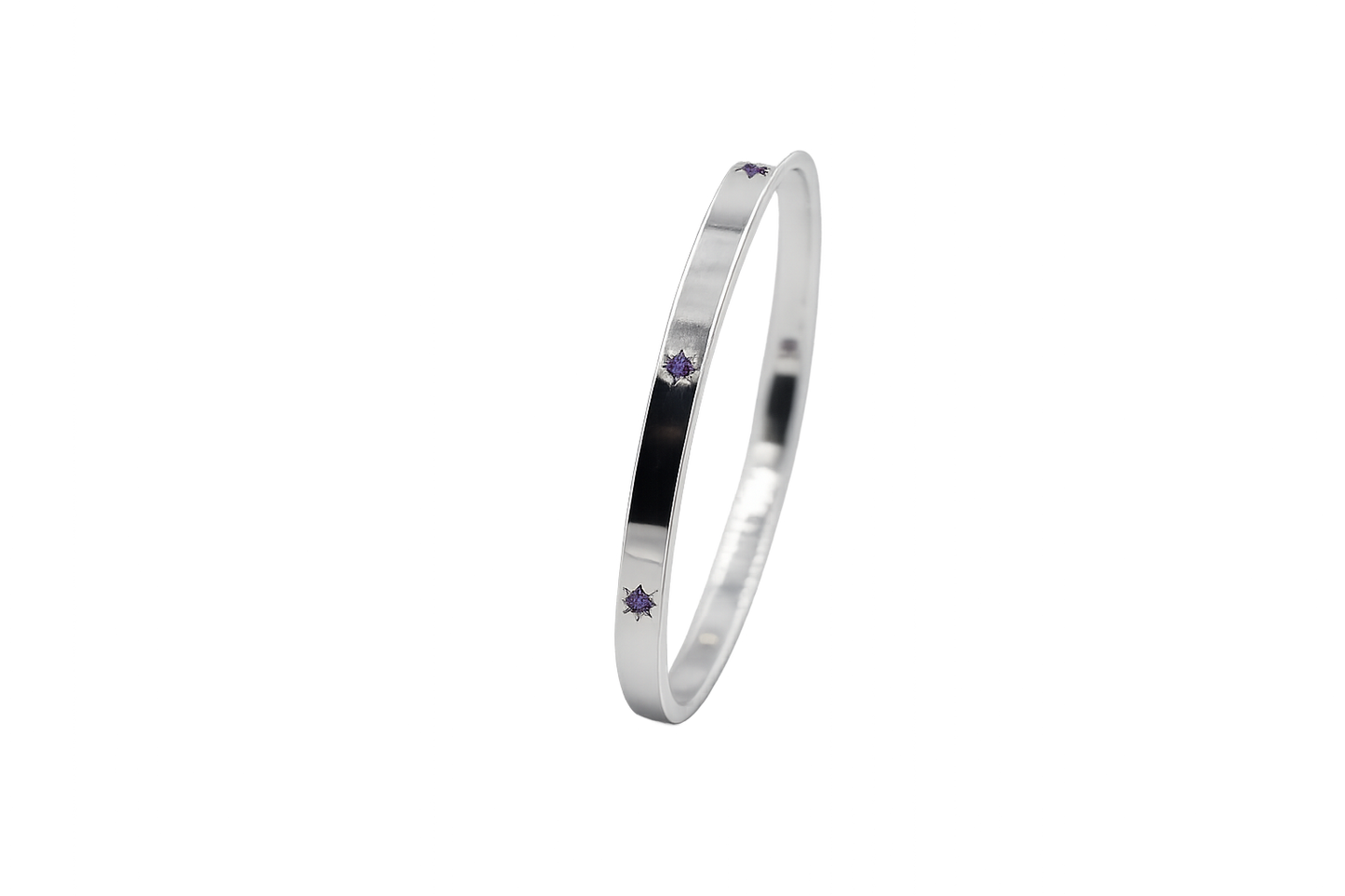 Stg Silver Solid Bangle with 9 Amethyst stones REP158