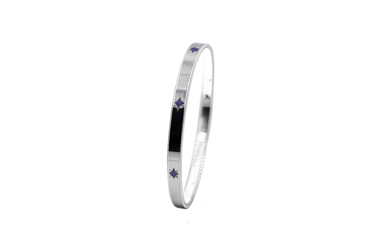 Stg Silver Solid Bangle with 9 Amethyst stones REP158
