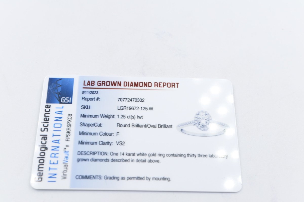 14ct white Gold Lab Grown Oval Diamond carat Ring 1.25ct