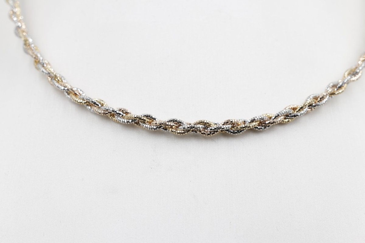 Stg Silver twist rope three tone necklace 46cm