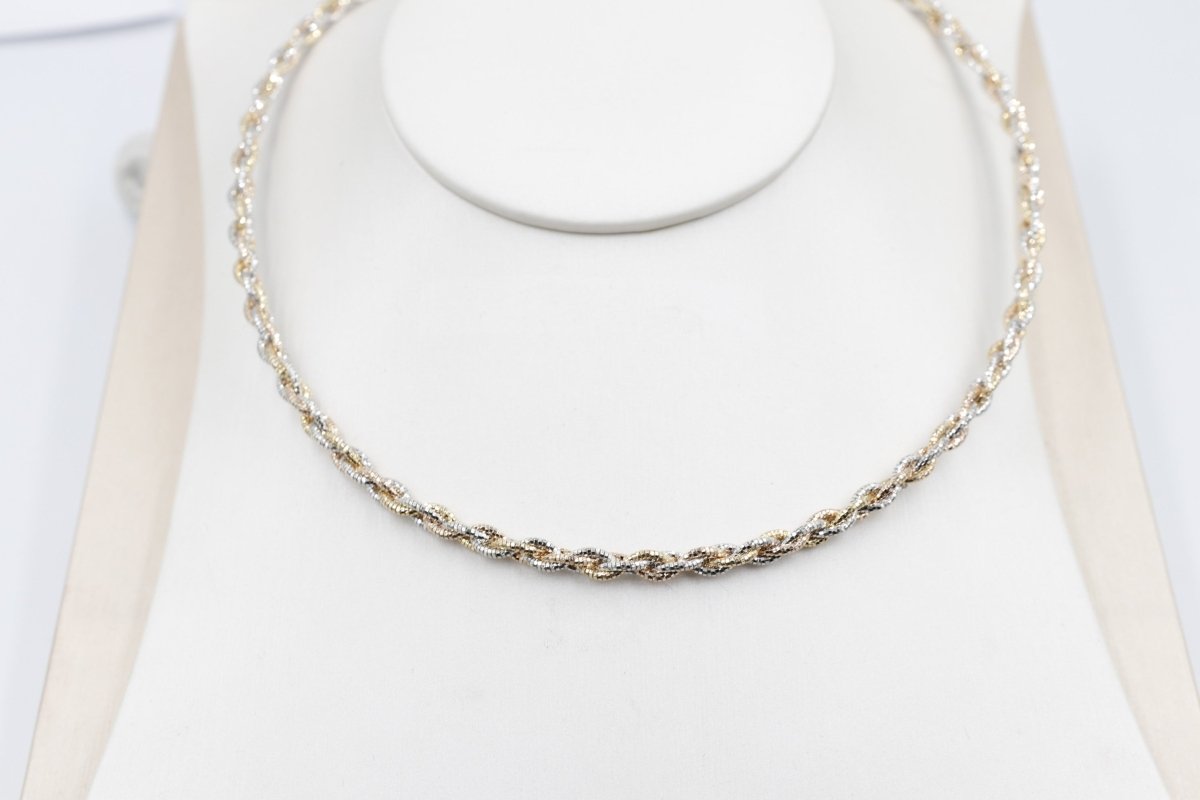 Stg Silver twist rope three tone necklace 46cm