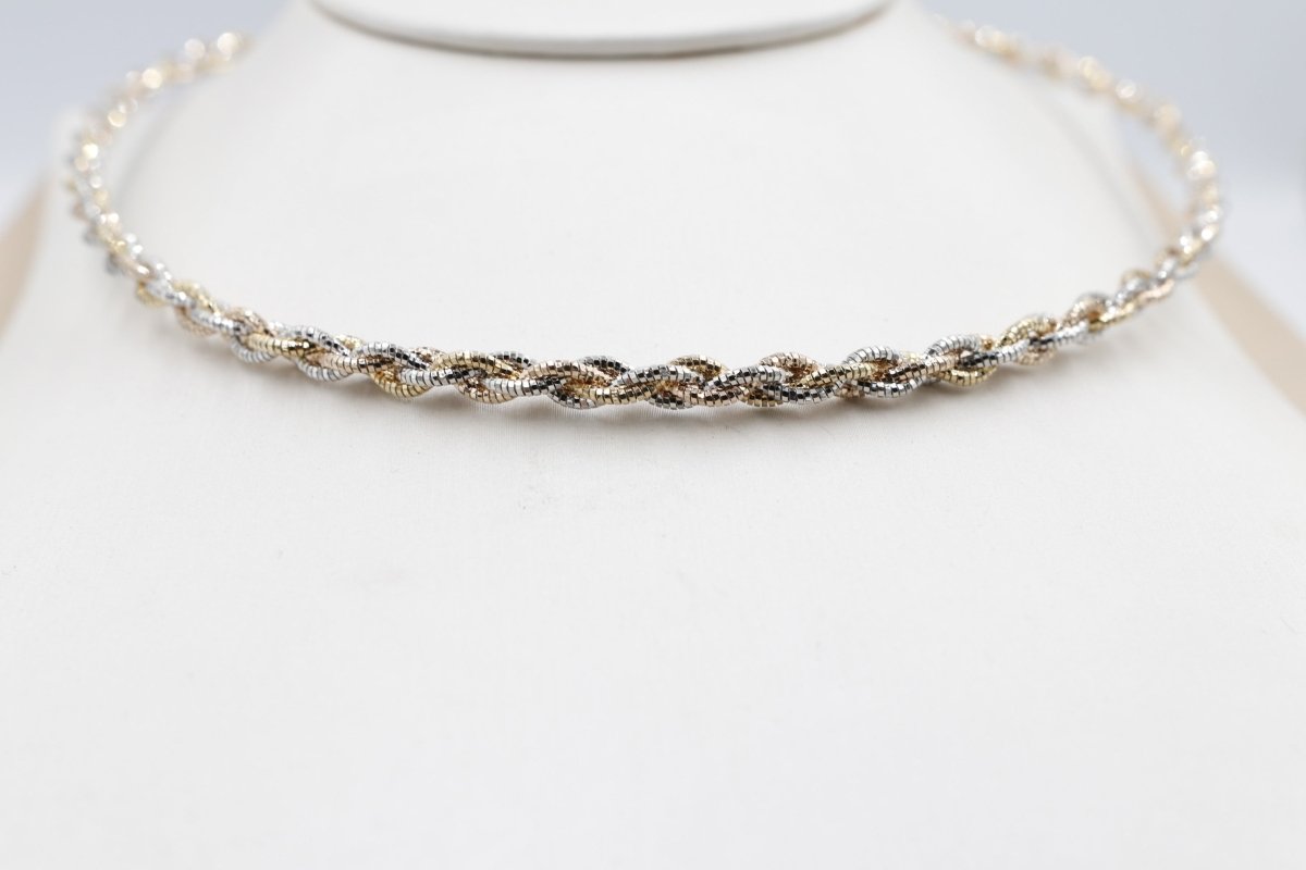Stg Silver twist rope three tone necklace 46cm