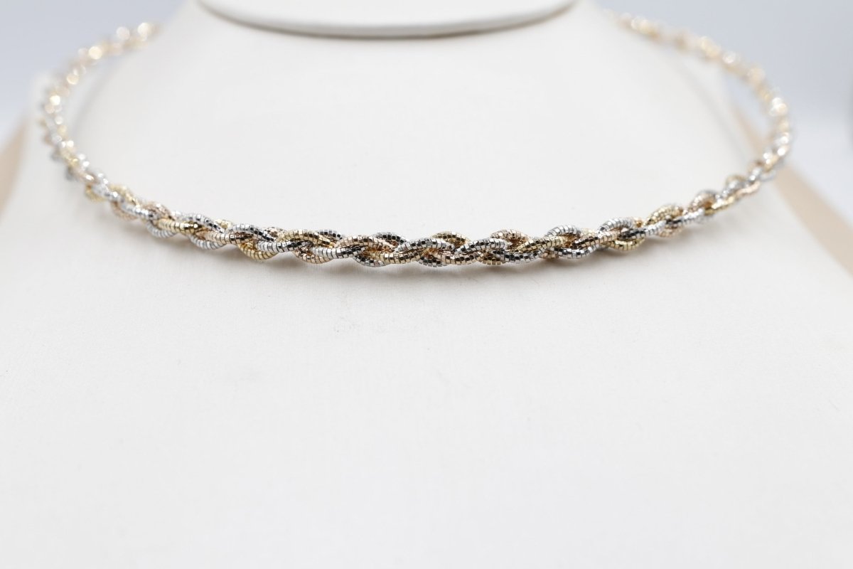 Stg Silver twist rope three tone necklace 46cm